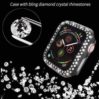 [5-Pack] Protector Case Compatible with Apple Watch Series 3 Series 2 Series 1 38Mm Cover, Double Row Bling Crystal Diamonds Protective Cover PC Plated Bumper Frame Accessories (5 Colors, 38Mm)