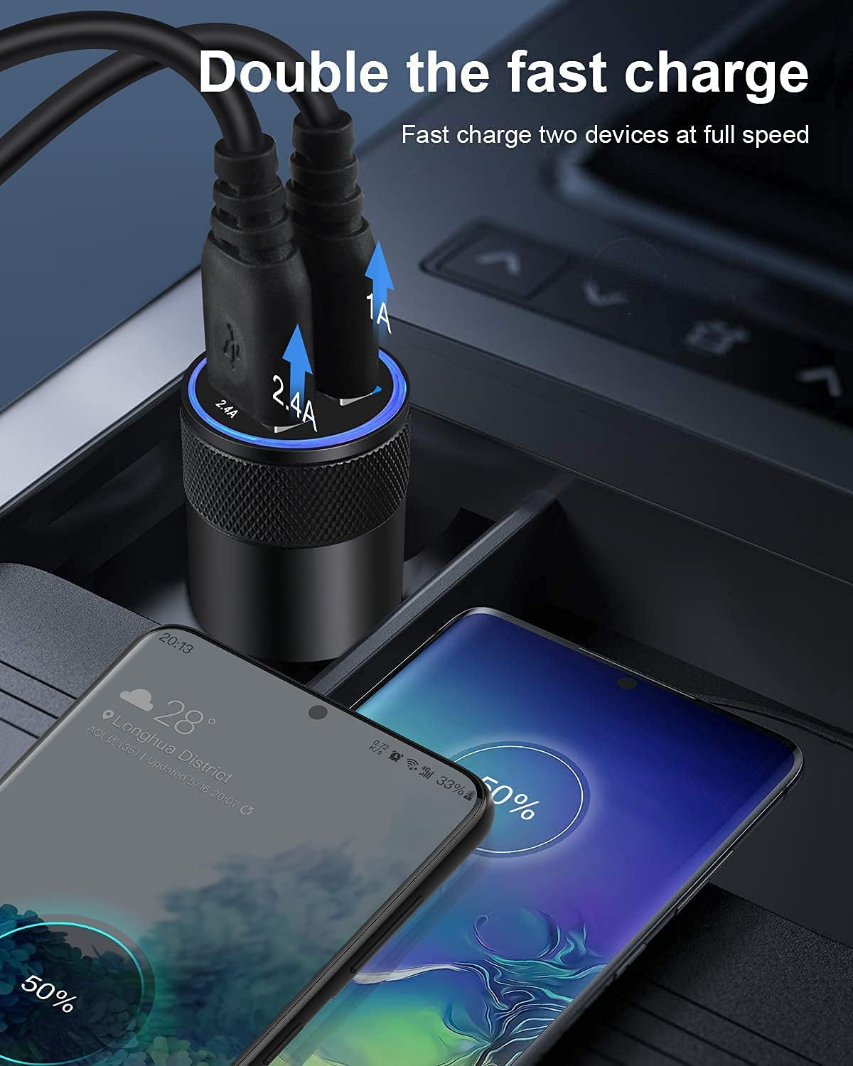 Car Charger, [2Pack/3.4A] Fast Charge Dual Port USB Cargador Carro Lighter Adapter for Iphone 15 14 13 12 11 Pro Max X XR XS 17 plus 16, Ipad, Samsung Galaxy S23 S22 S21 S25 plus S7 J7 S10E S9 Note 8