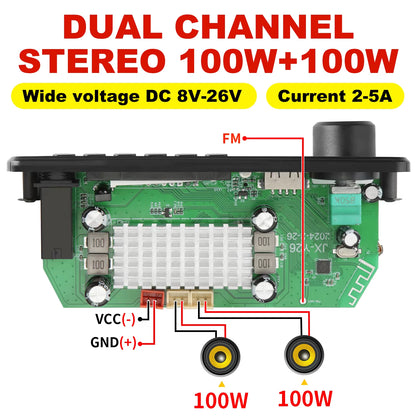 NEW 200W Amplifier Bluetooth DIY MP3 WAV Decoder Board DC 12V 100W Wireless Car USB MP3 Player TF Card Slot USB FM with Mic