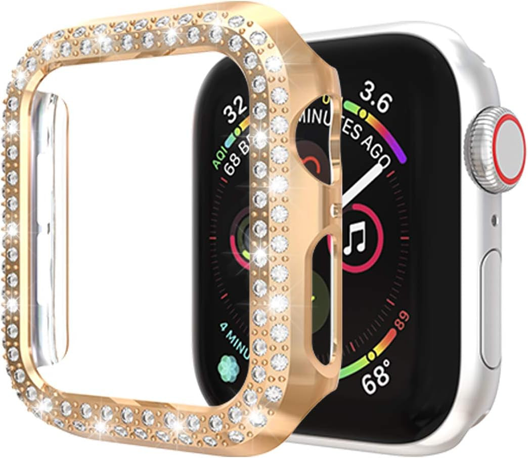 [5-Pack] Protector Case Compatible with Apple Watch Series 3 Series 2 Series 1 38Mm Cover, Double Row Bling Crystal Diamonds Protective Cover PC Plated Bumper Frame Accessories (5 Colors, 38Mm)